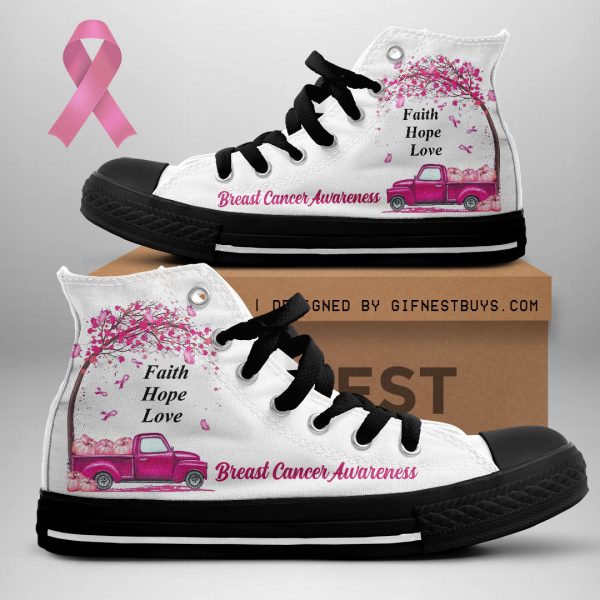 Breast Cancer Awareness High Top Canvas Shoes - GNE 1792