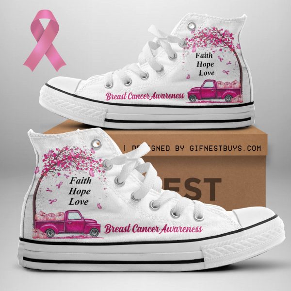 Breast Cancer Awareness High Top Canvas Shoes - GNE 1792