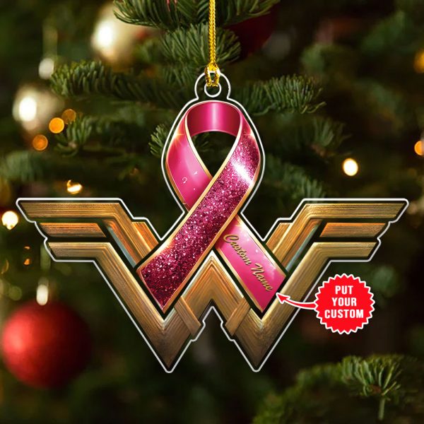 Personalized Breast Cancer Awareness x Wonder Woman Custom Shape Clear 1-sided Acrylic Ornament - MAITM 8432