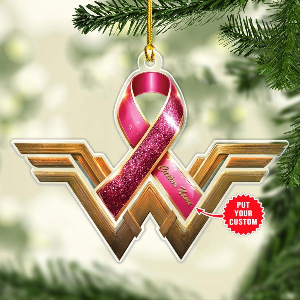 Personalized Breast Cancer Awareness x Wonder Woman Custom Shape Clear 1-sided Acrylic Ornament - MAITM 8432