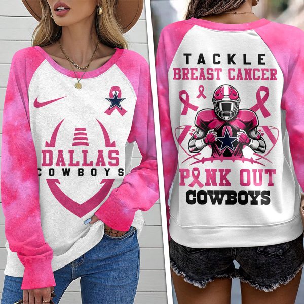 Dallas Cowboys x Breast Cancer Awareness Round Neck Raglan Sleeve Sweatshirt – MAITM 8391