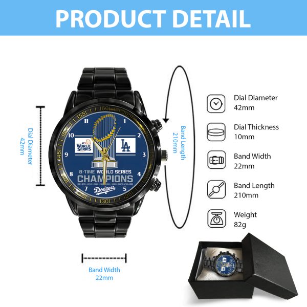 Los Angeles Dodgers Black Stainless Steel Watch - TANTN 9066