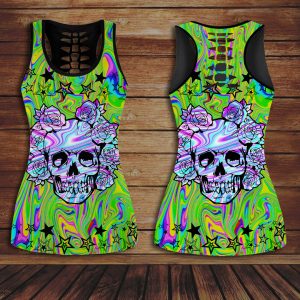 Sugar Skull Hollow Tank Top Leggings - VANDH 3725