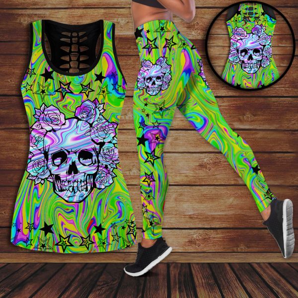 Sugar Skull Hollow Tank Top Leggings - VANDH 3725