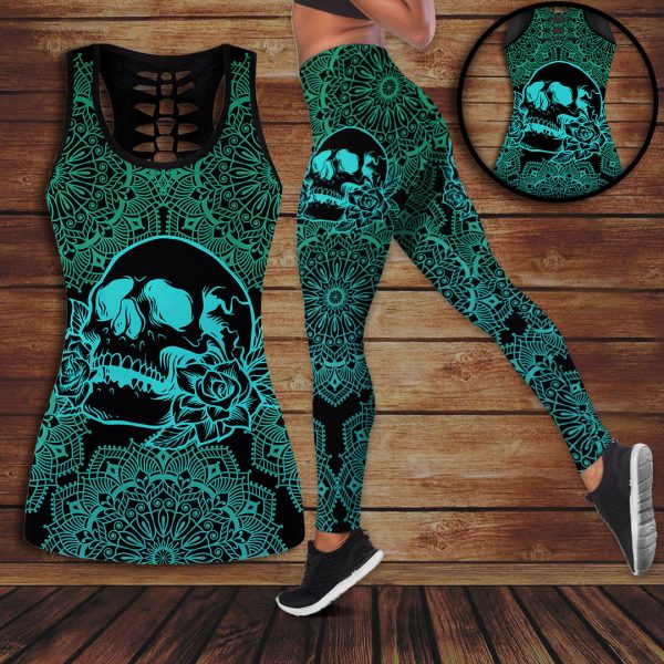 Sugar Skull Hollow Tank Top Leggings - VANDH 3729