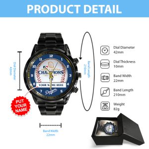 Personalized Los Angeles Dodgers Black Stainless Steel Watch - TANTN 9068