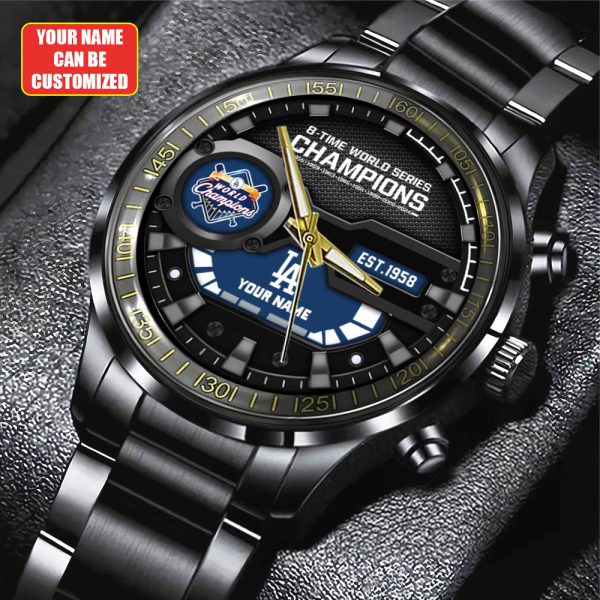 Personalized Los Angeles Dodgers Black Stainless Steel Watch - TANTN 9278