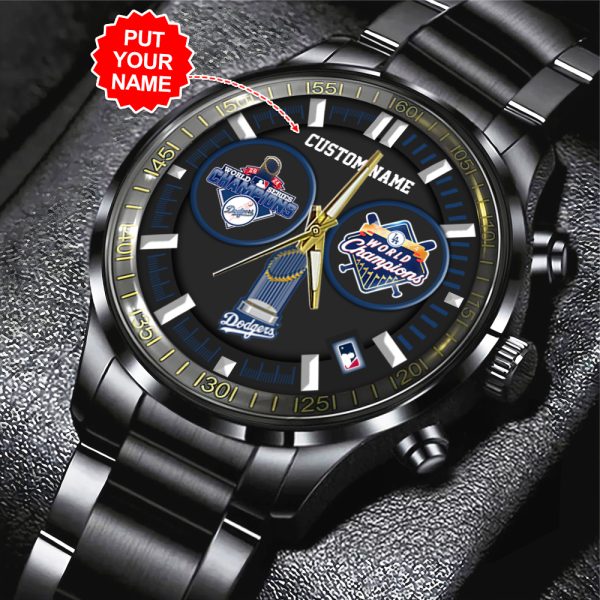 Personalized Los Angeles Dodgers Black Stainless Steel Watch - TANTN 9280