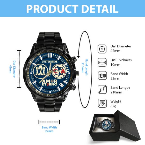 Personalized Club América Black Stainless Steel Watch - TANTN 10041