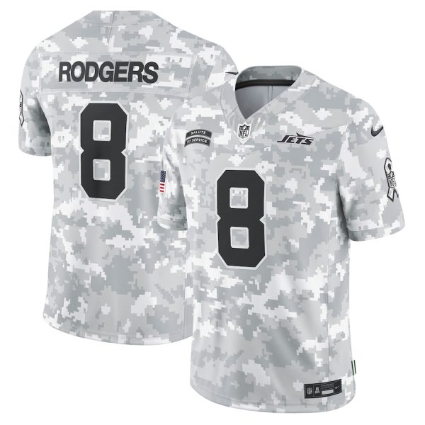 Men's New York Jets Aaron Rodgers Nike Arctic Camo 2024 Salute to Service Limited Jersey - GNE DROP396