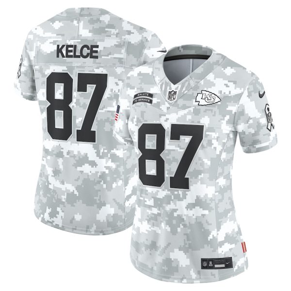 Women's Kansas City Chiefs Travis Kelce Nike Arctic Camo 2024 Salute to Service Limited Jersey - GNE DROP443