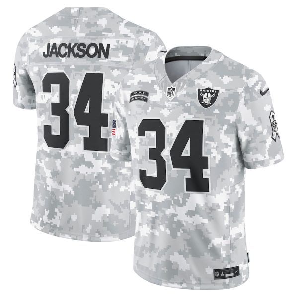 Men's Las Vegas Raiders Bo Jackson Nike Arctic Camo 2024 Salute to Service Retired Player Limited Jersey - GNE DROP450