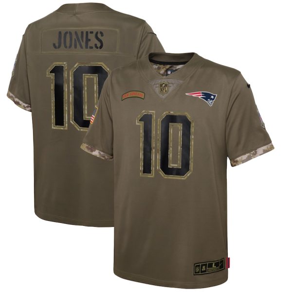 Youth New England Patriots Mac Jones Nike Olive Salute To Service Player Limited Jersey - GNE DROP538