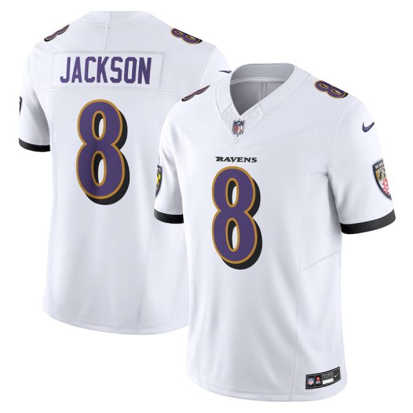 Men's Baltimore Ravens Lamar Jackson Nike White Vapor F.U.S.E. Limited Jersey - GNE DROP182