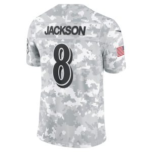 Men's Baltimore Ravens Lamar Jackson Nike Arctic Camo 2024 Salute to Service Limited Jersey - GNE DROP183