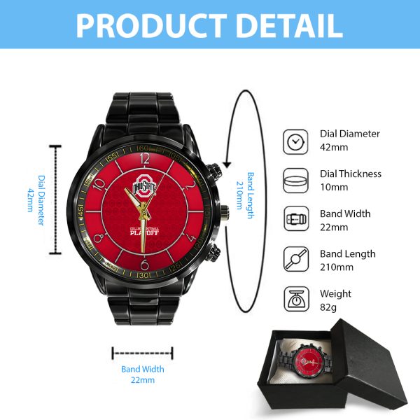 Ohio State Buckeyes Football Black Stainless Steel Watch - TANTN 10547