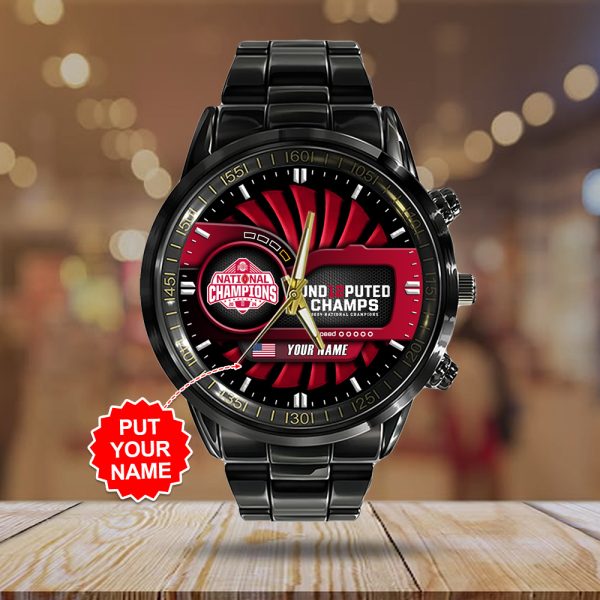 Personalized Ohio State Buckeyes Football Black Stainless Steel Watch - TANTN 10660