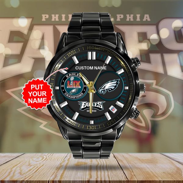 Personalized Philadelphia Eagles Black Stainless Steel Watch - MAITM 9985