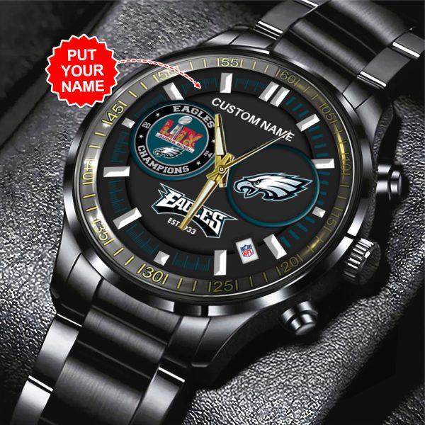 Personalized Philadelphia Eagles Black Stainless Steel Watch - MAITM 9985