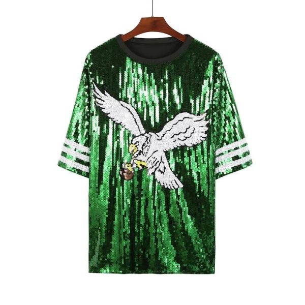 Philadelphia Eagles Green Sequin Round Neck Shirt - MAITM DROP038