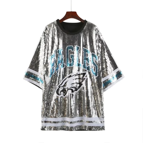 Philadelphia Eagles Grey Sequin Round Neck Shirt - MAITM DROP039