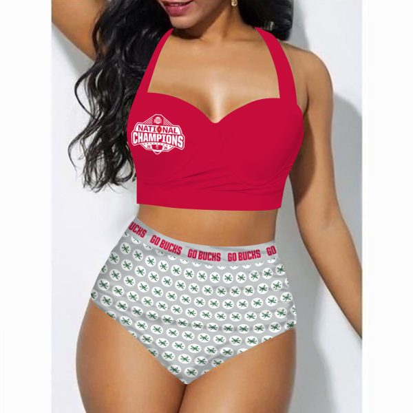 Ohio State Buckeyes Football 3D Swimsuit Set With Halter - MAITM 9741