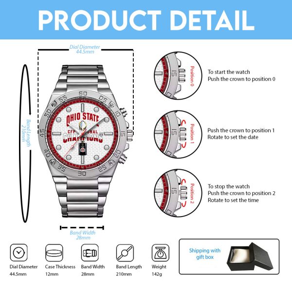 Ohio State Buckeyes Football Gentleman Stainless Steel Watch - HOATT 8255