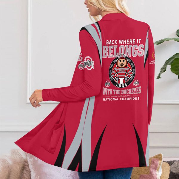 Ohio State Buckeyes Football Women's Patch Pocket Cardigan - MAITM 9977