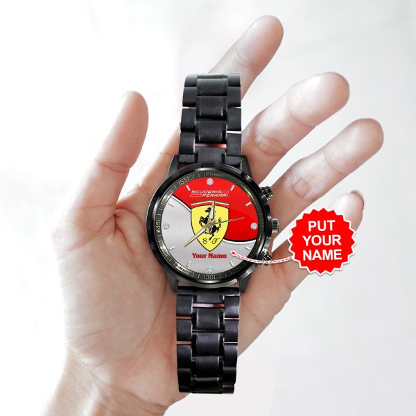 Personalized Scuderia Ferrari x Lewis Hamilton Black Stainless Steel Watch - ANHNV 6002