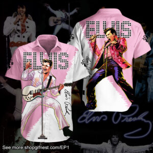 Elvis Presley Short Sleeve Button-Down Shirt - HUANNM 2216