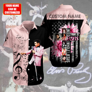 Personalized Elvis Presley Short Sleeve Button-Down Shirt - HUANNM 4430