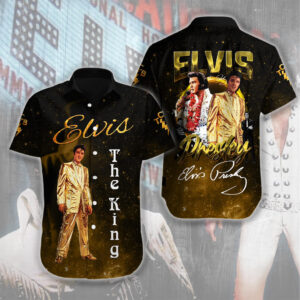 Elvis Presley Short Sleeve Button-Down Shirt - HUANNM 4596