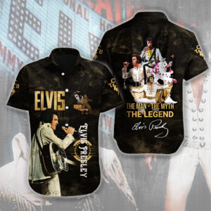 Elvis Presley Short Sleeve Button-Down Shirt - HUANNM 4602