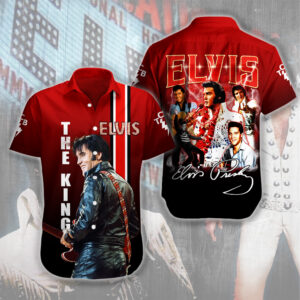 Elvis Presley Short Sleeve Button-Down Shirt - HUANNM 4635