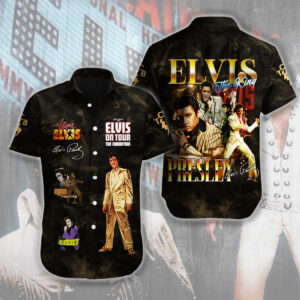 Elvis Presley Short Sleeve Button-Down Shirt - HUANNM 4639