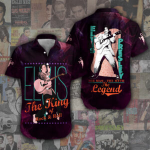 Elvis Presley Short Sleeve Button-Down Shirt - HUANNM 4343