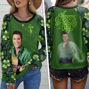 Elvis Presley x St. Patrick’s Day Round Neck Raglan Sleeve Sweatshirt – VANDH 4266