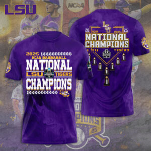 LSU Tigers Baseball 2025 National Champions 3D Apparel - TANTN 13919