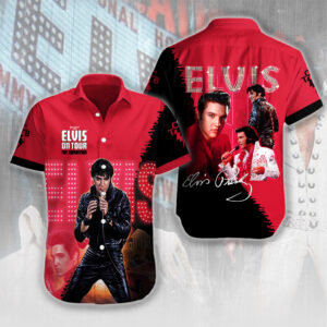 Elvis Presley Short Sleeve Button-Down Shirt - HUANNM 5175