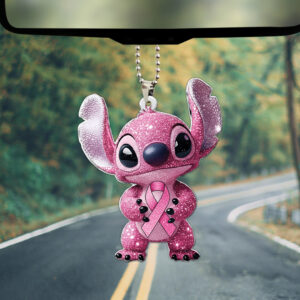 Breast Cancer Awareness x Stitch Custom Shape 1-sided Acrylic Car Ornament - TMTHU665