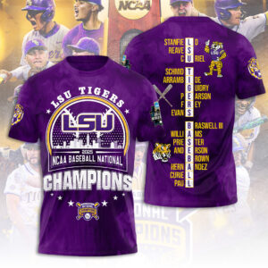 LSU Tigers Baseball 2025 National Champions 3D Apparel - TANTN 13928