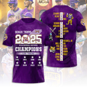 LSU Tigers Baseball 2025 National Champions 3D Apparel - TANTN 13930