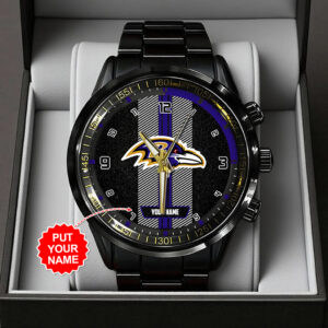 Personalized Baltimore Ravens Black Stainless Steel Watch - TANTN16004