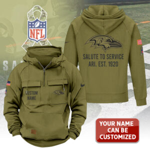 Personalized Baltimore Ravens 2025 Salute to Service 2D Vintage Quarter Zip Hoodie - TANTN16730