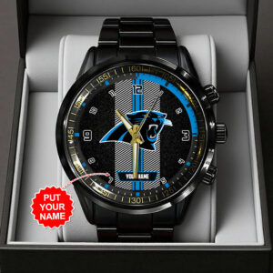Personalized Carolina Panthers Black Stainless Steel Watch - TANTN16007