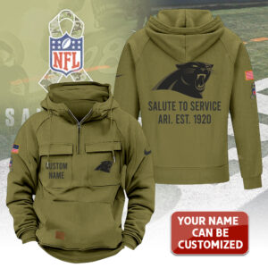 Personalized Carolina Panthers 2025 Salute to Service 2D Vintage Quarter Zip Hoodie - TANTN16732