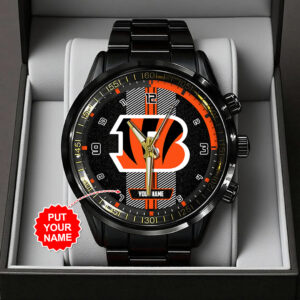 Personalized Cincinnati Bengals Black Stainless Steel Watch - TANTN16008