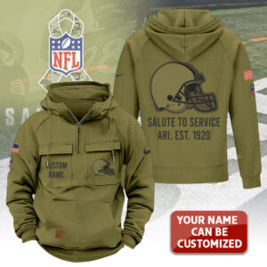 Personalized Cleveland Browns 2025 Salute to Service 2D Vintage Quarter Zip Hoodie - TANTN16735