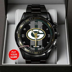 Personalized Green Bay Packers Black Stainless Steel Watch - TANTN16015