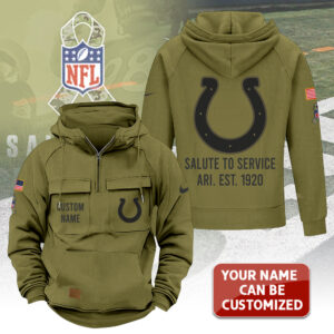 Personalized Indianapolis Colts 2025 Salute to Service 2D Vintage Quarter Zip Hoodie - TANTN16741